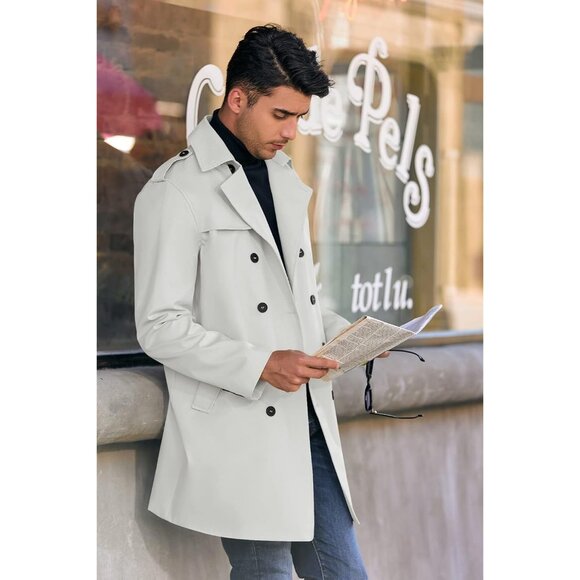 ✨ Men's Grey Mid Long Trench Coats Slim Fit Winter Pea Coats Single Overcoats - Picture 4 of 5